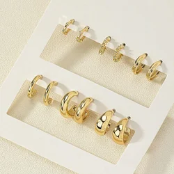 Pendientes de aro de circonita de cristal de acero inoxidable para mujer, Piercing de cartílago geométrico, círculo de Metal, conjunto de joyería, 6 piezas por juego