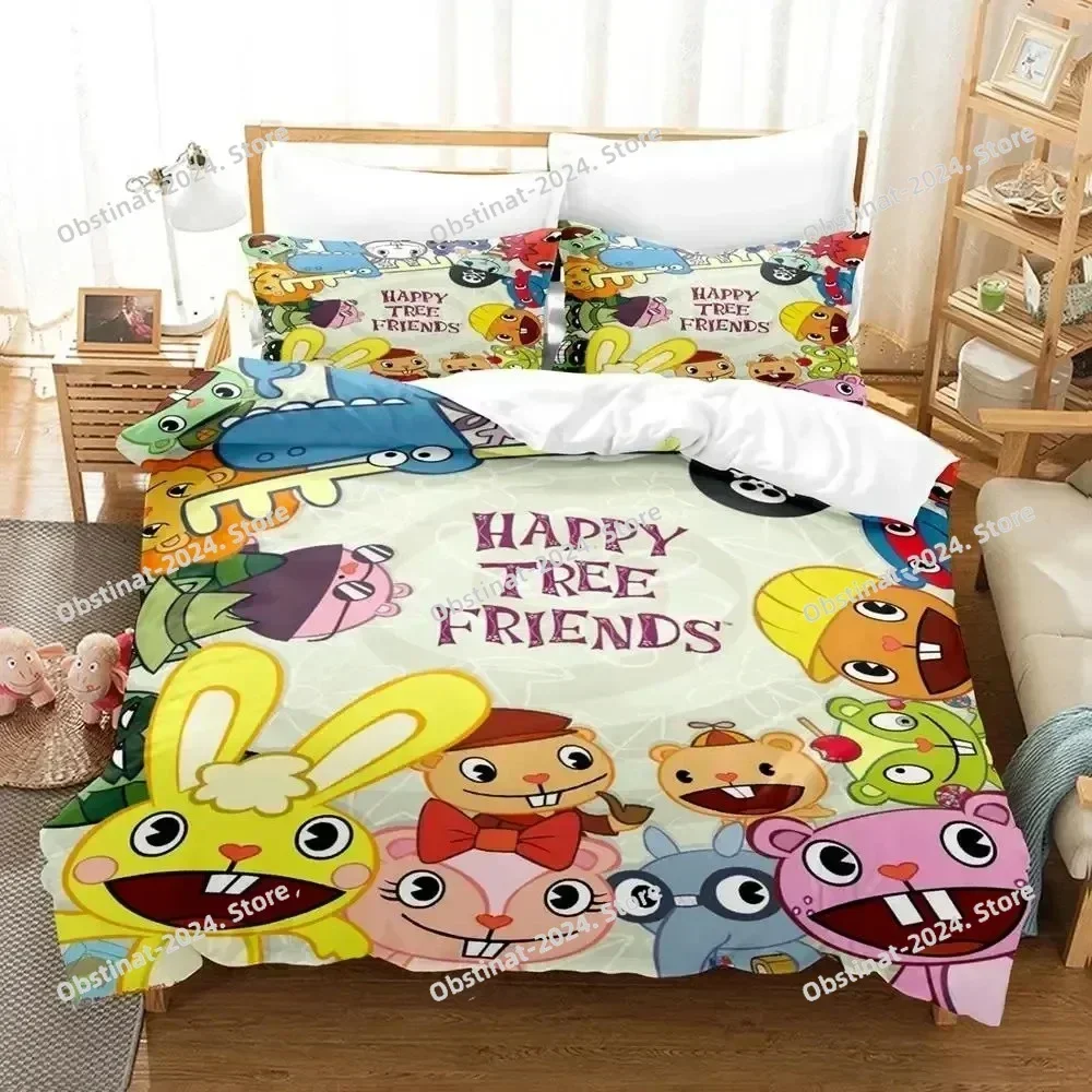 Cartoon Happy Tree Friends Bedding Set Printed single Comforter Quilt Bed Cover Duvet Cover Pillow Case 3 Pieces Kids Adult Size