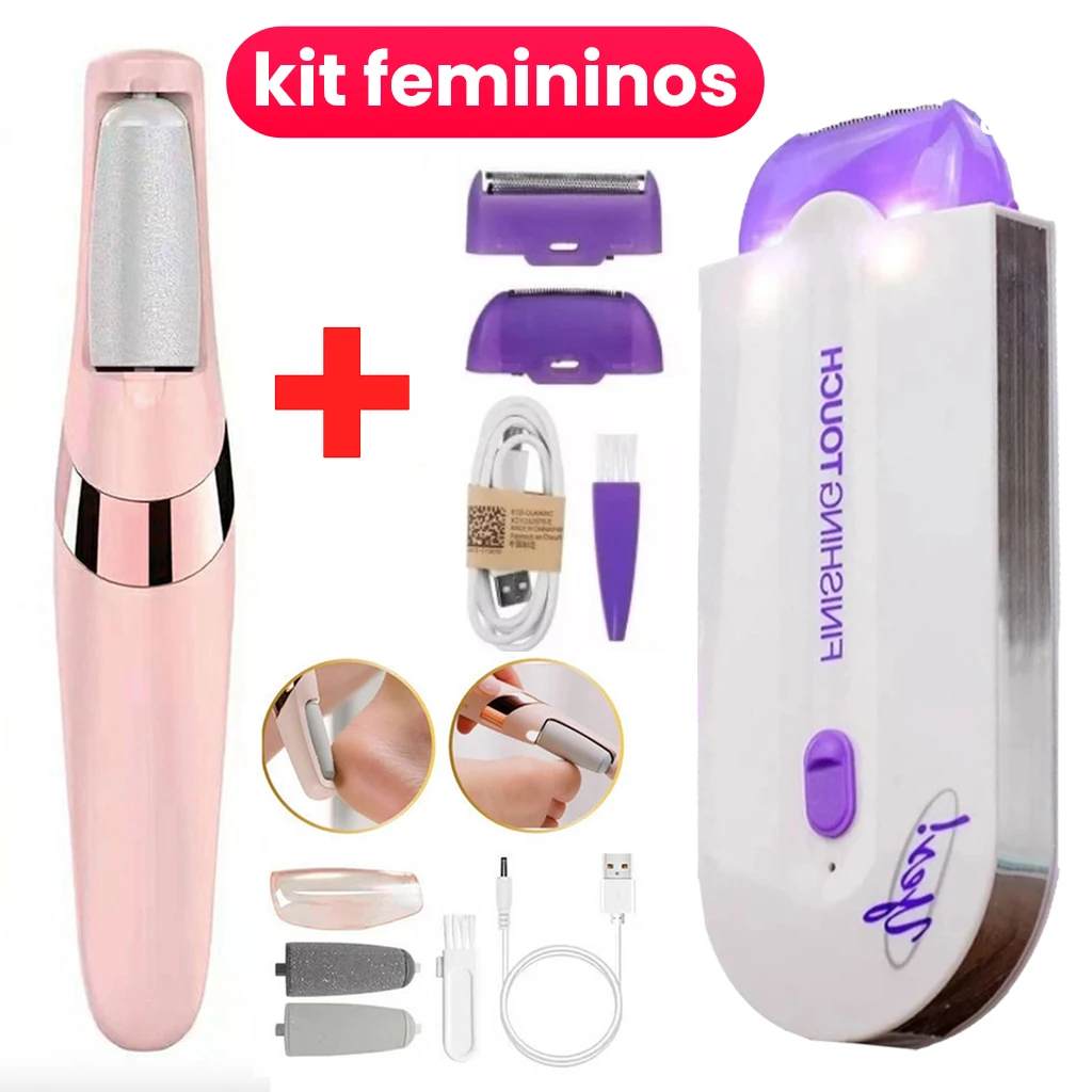 Kit Cuidados Femininos Com Lixador De Pé Eletrico e Depilador Sem Fio Recarregavel 2 em 1 Para Viagem e Beleza Diaria