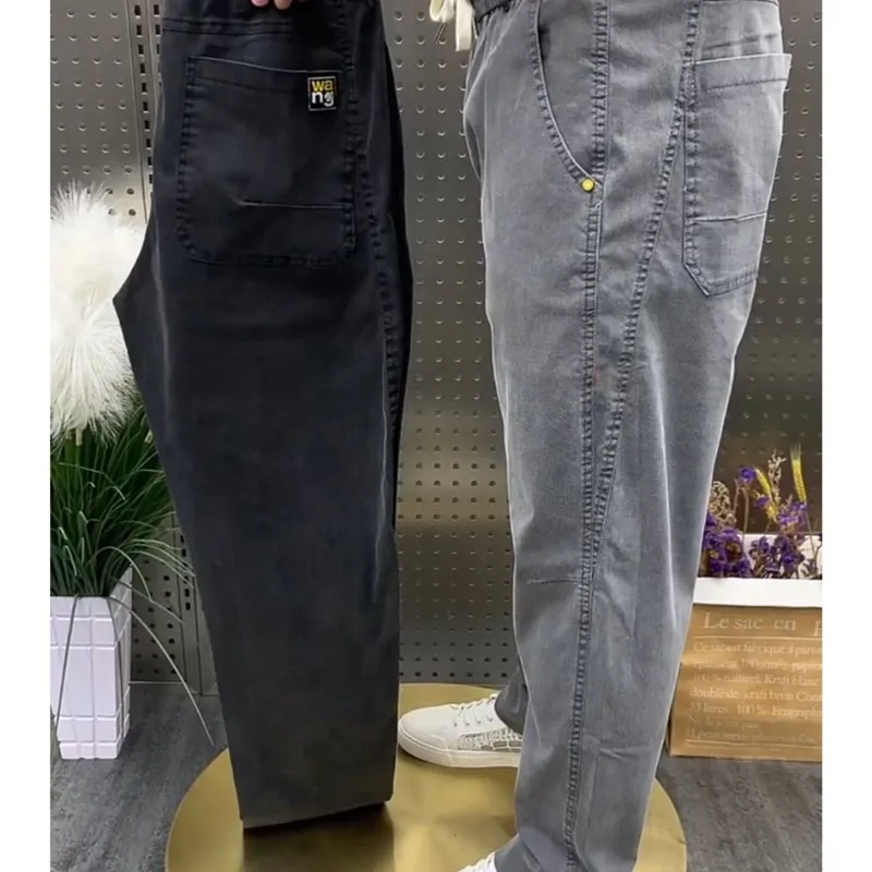 

Casual Dad Jeans Men's Loose Straight Leg Elastic Denim Jeans Waed Long Pants Trendy Mid-aged Small Right Angle Pants