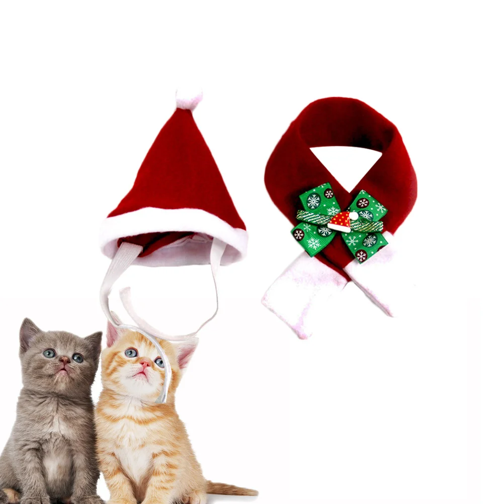

A Set of Dog Cat Santa Hat and Scarf Christmas Pet Suit Warm Comfortable Winter Holiday Costume Outfit S Dog Christmas Costume