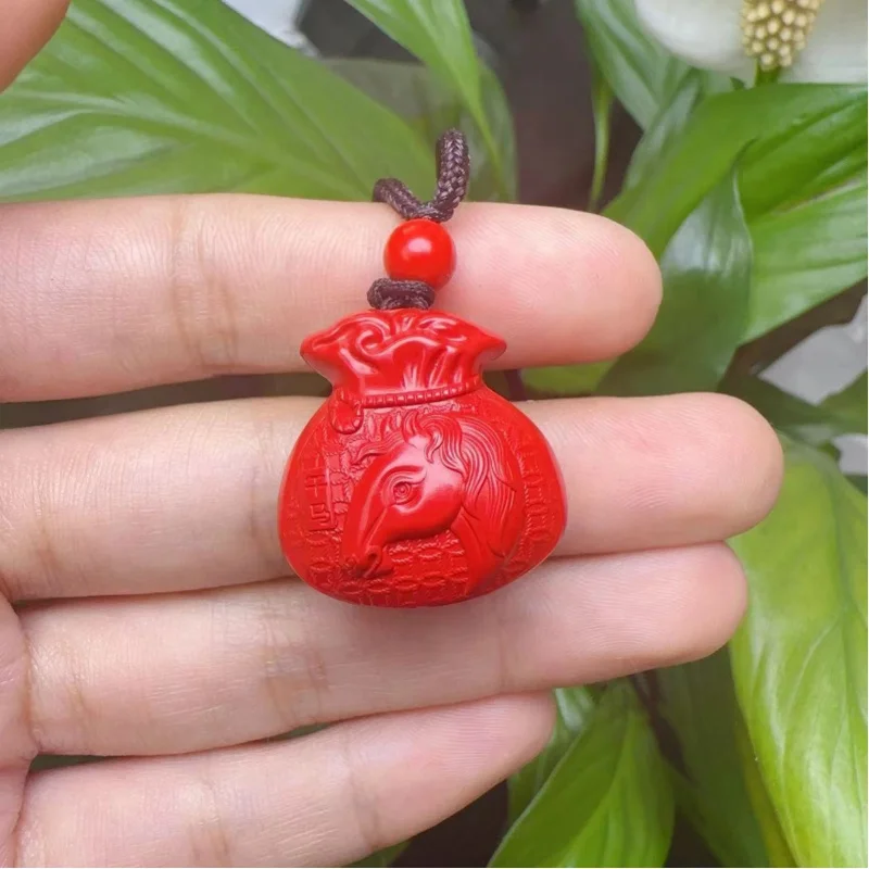 Boutique Emperor Sandstone Wu Ma Lucky Bag Double-Sided Workmanship Pendant Men and Women Can Wear Buddha Beaded Necklace