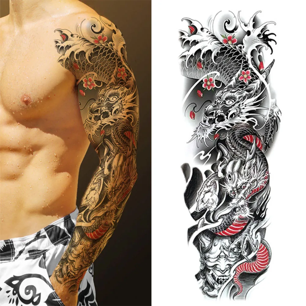 1Pcs Waterproof Temporary Tattoo Sticker Disposable Tattoo Tiger Head Totem Body Art Arm Fake Tattoos Sleeve for Women Men