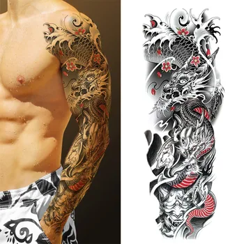 Autocollant de tatouage temporaire imperméable, 1 pièce, jetable, tête de tigre, Totem, bras d'art corporel, faux tatouages, manchon pour femmes et hommes
