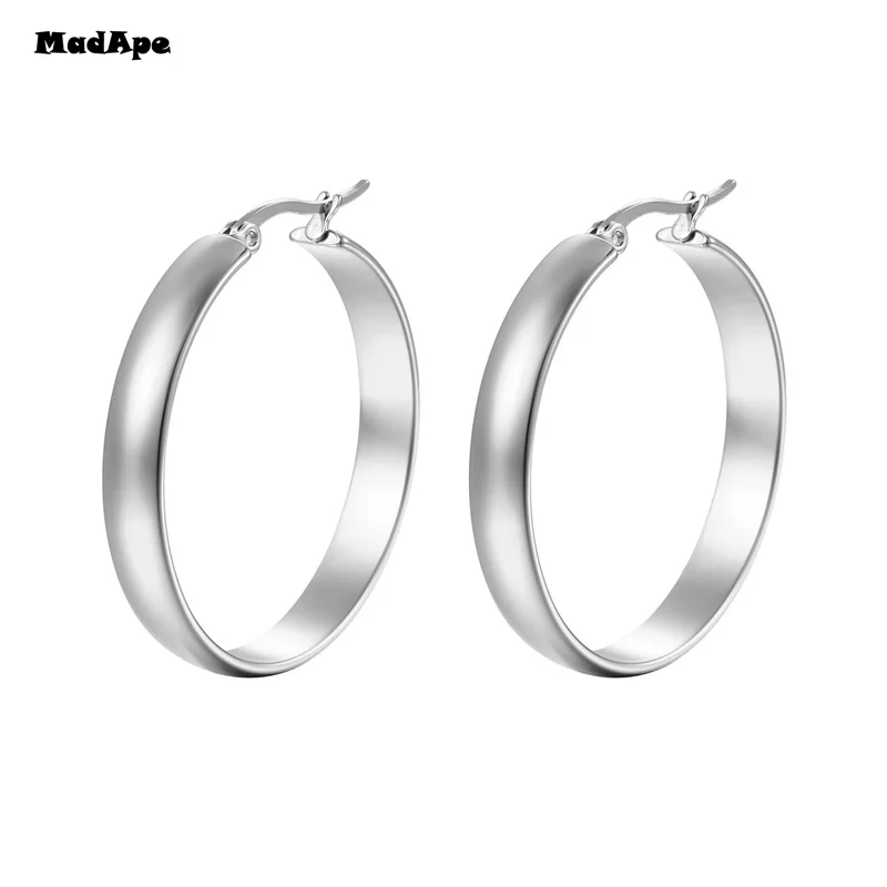 New Style 2022 Wholesale smooth Exquisite Big Circle Hoop Earrings for Women Girl Wedding Party Stainless Steel Jewelry