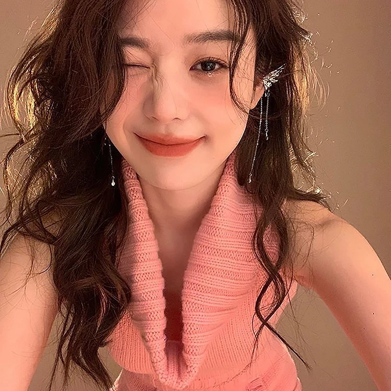 Boucles d'oreilles ailes d'ange en métal liquide, 1 paire, pompon papillon, manchette d'oreille, Non Piercing, Design Punk tendance, longue pince d'oreille pour femme, bijoux