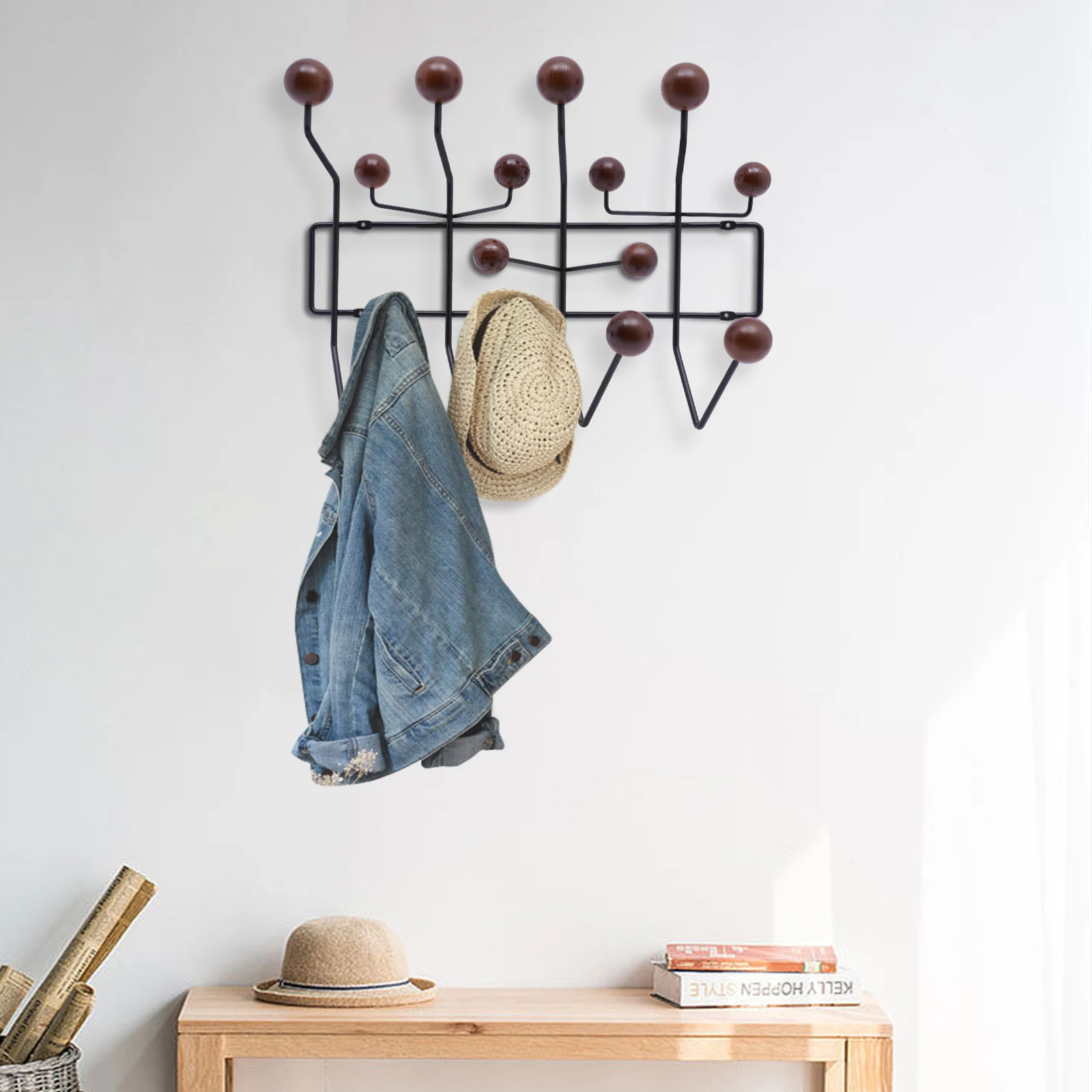 Bubble Wall Mounted Open Frame Coat Rack 14 Hooks Round Ball Design Clothes Rack Family Clothing Storage Shelf 50*37*17cm