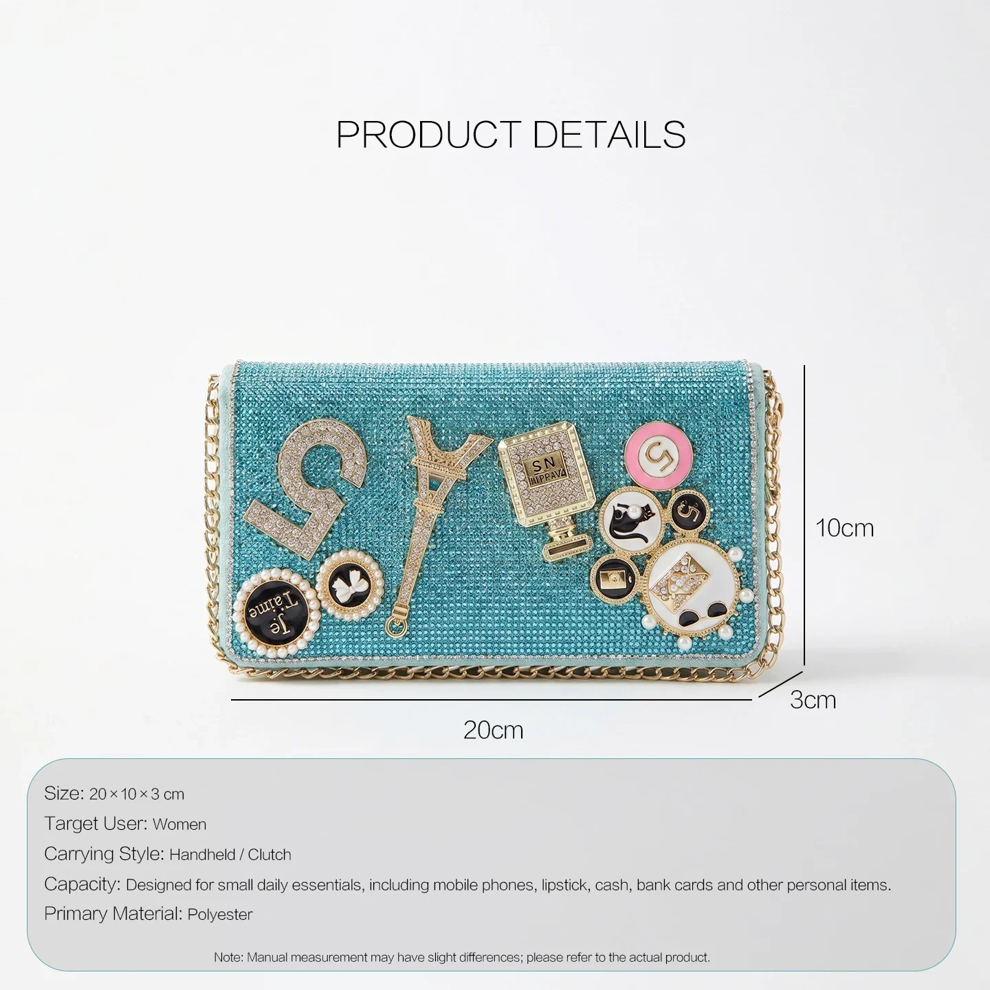 Luxury Elegant Women Clutch Bag Shiny Diamond Decor Purse Portable Card Coin Lipstick Phone Handbag, Daily Matching Small Bags
