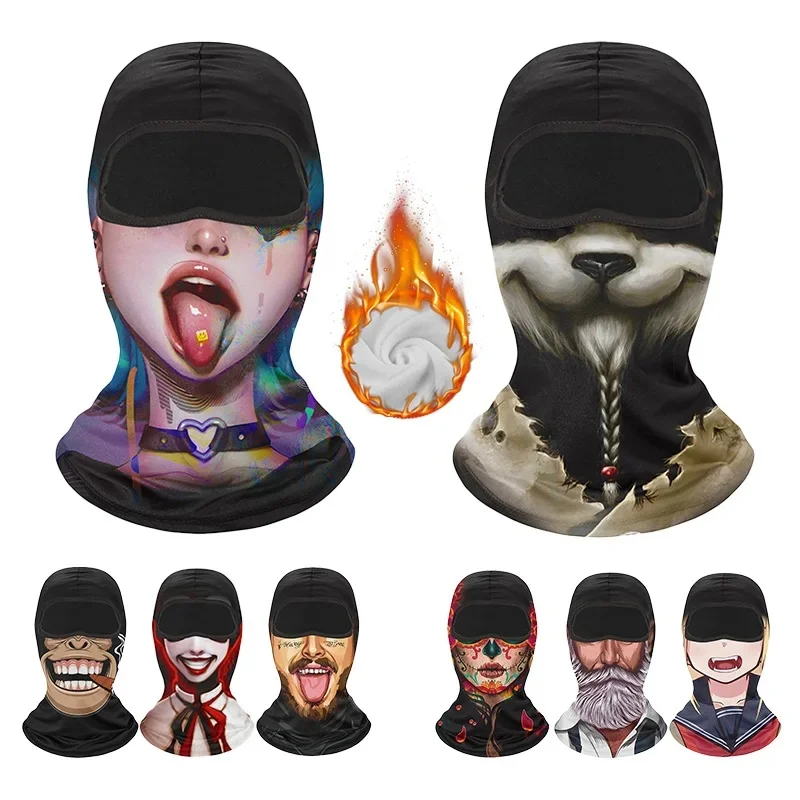 Winter Thermal Funny Character Cycling Balaclava Full Face Mask Anime Print Polyester Sports Motorcycle Ski Mask Cosplay
