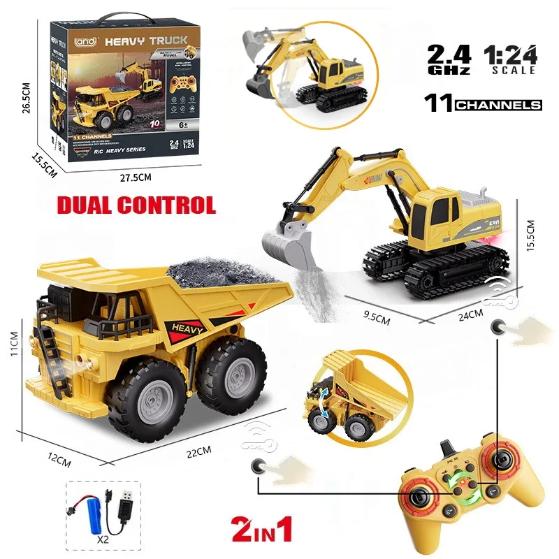 

1/12 RC Flatbed Truck Lights Remote Control Excavator Dump Trucks 2.4G 11CH Semi-Trailer Transport Vehicle Car Set Toys for Boys