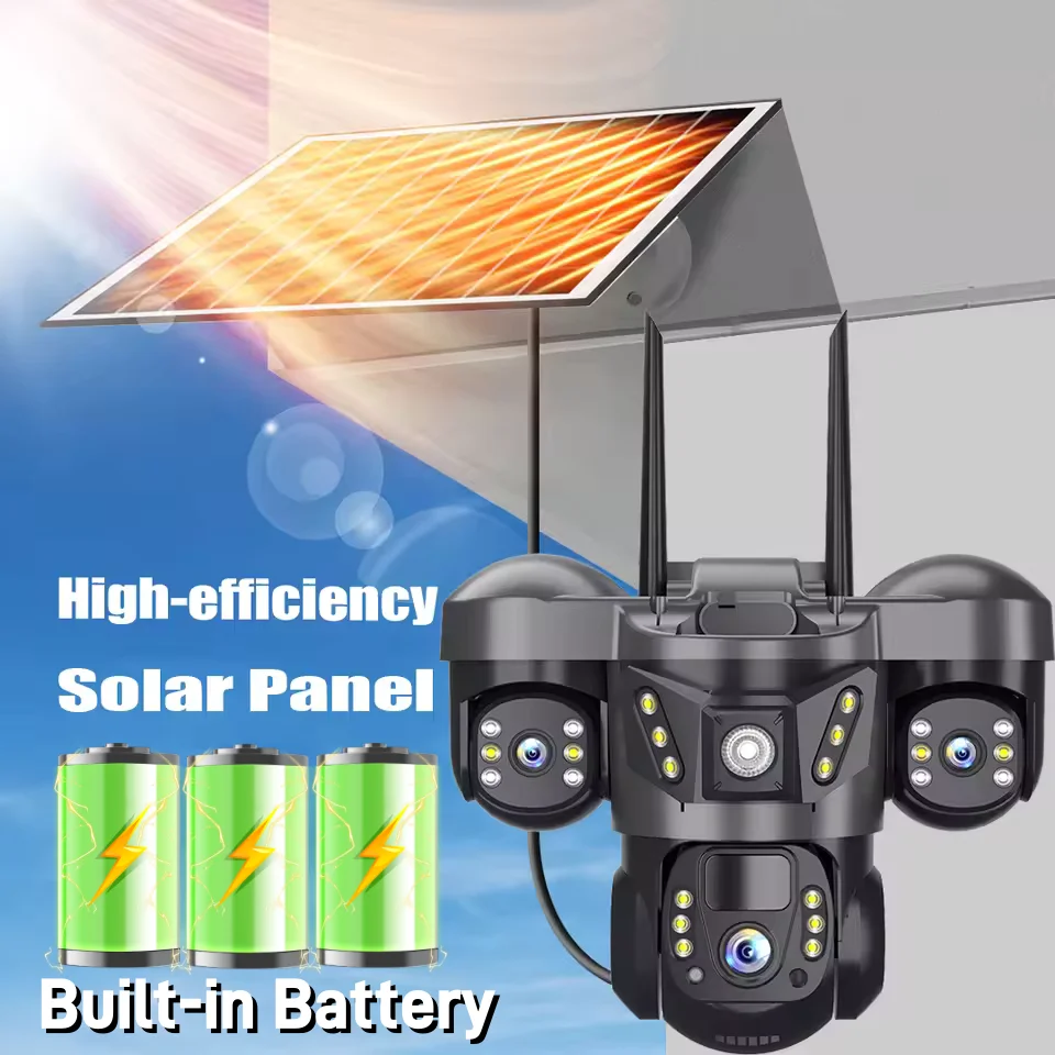 V380 Pro Telecamera WiFi solare 15MP Tripla lente Tripla schermo Zoom 10x Batteria esterna impermeabile Surveillan PIR Rilevamento umano Cam