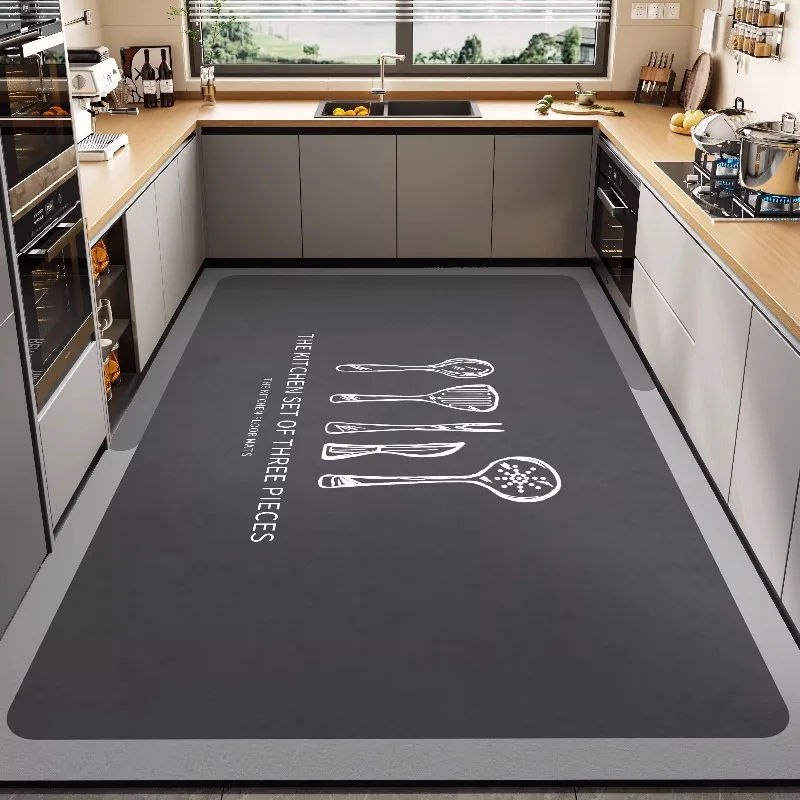 High-grade Dark Gray PVC Leather Rug Waterproof Oil-proof Stain-resistant Kitchen Carpet Large Area Non-slip Floor Mats Tapis 러그