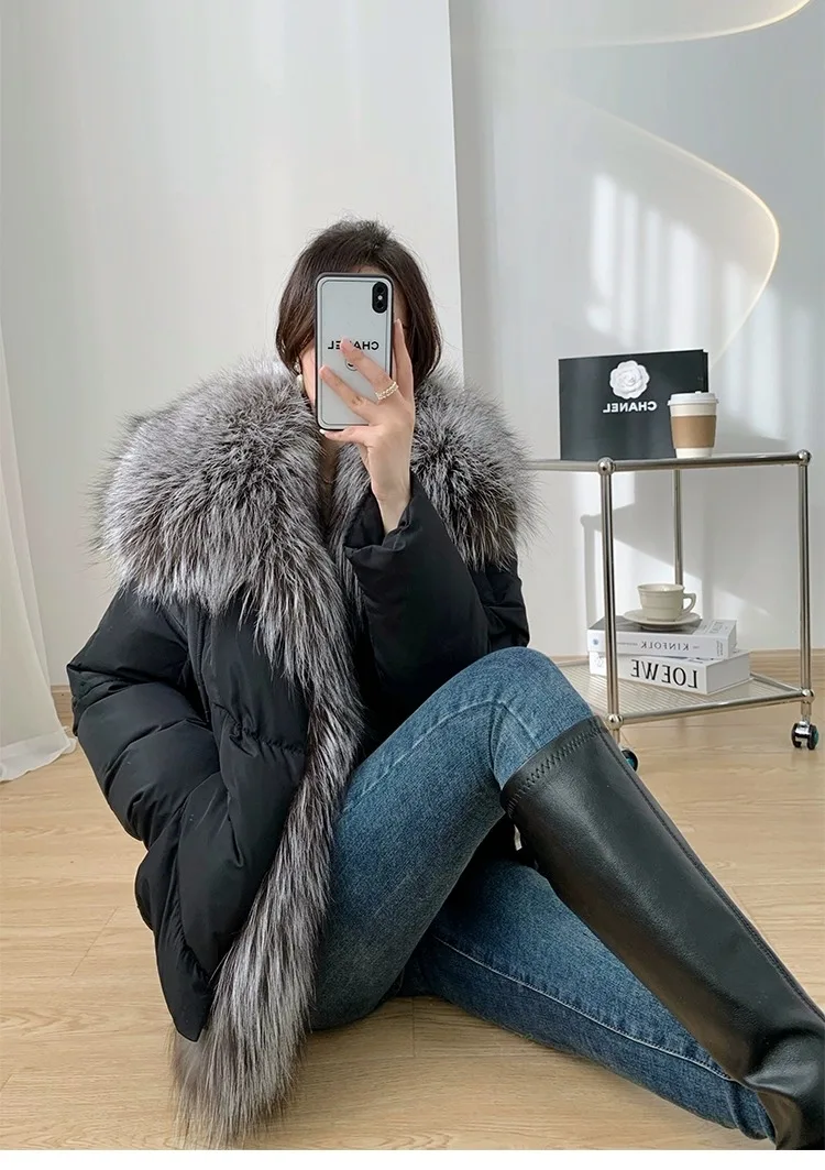 2024 New Winter Women Real Fox Fur Collar Thick Warm Puffer Coat Down Jacket Luxury Outwear Female Loose Parkas