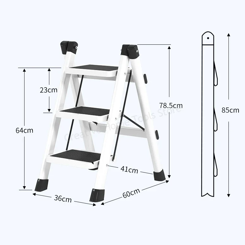 Escalera plegable de aluminio para el hogar, estructura estable, taburete de cocina