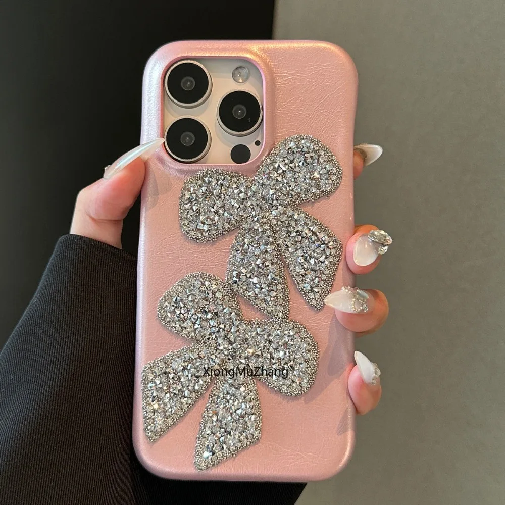 Fashion Woman Flash Diamond Bow Rhinestone Custom Case for IPhone 14 Plus 13 12 Pro Max 11 15 Pro Max Crystal Shockproof Cover