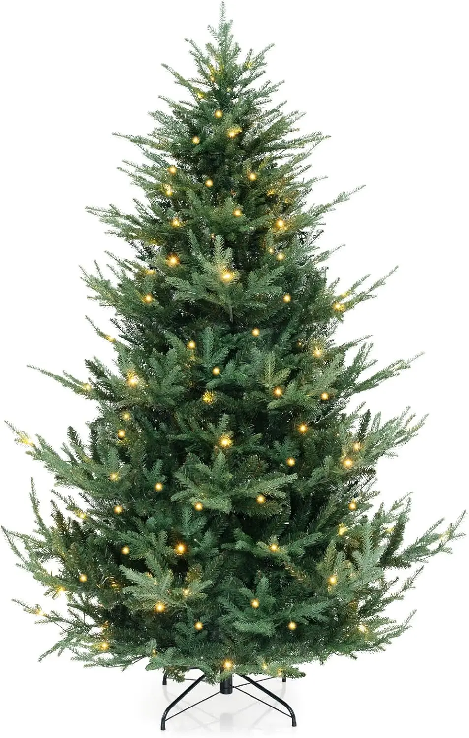 

7ft Pre-lit Artificial Christmas Tree, Faux Hinged Xmas Tree with 340 Warm White LED Lights, 1090 Branch Tips, PE & PVC