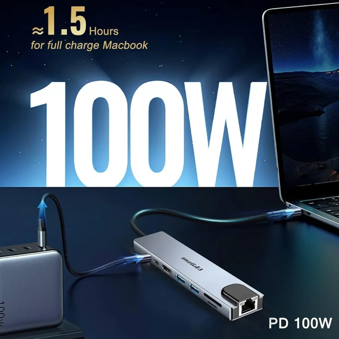 YOUTRADE 8-in-1 USB-C-hub |   4K HDMI, 100W PD, Ethernet, SD/TF-kaartlezer voor MacBook/Windows/Laptop
