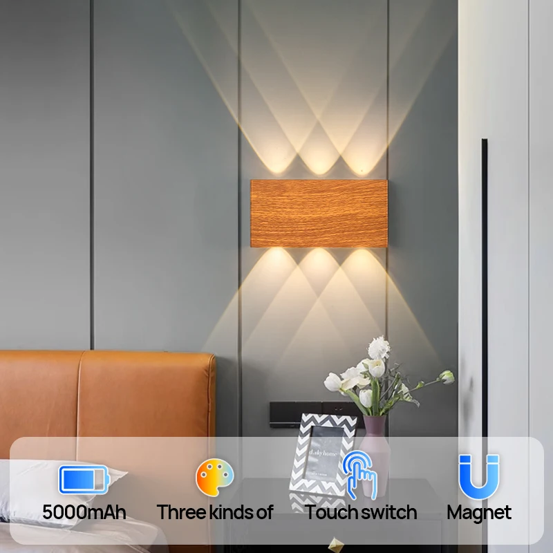 الحد الأدنى مصممة LED شحن الجدار مصباح 4000mAh اللمس ثلاثة ألوان الأسلاك الحرة الديكور الداخلي السرير الممر غرفة نوم الخفيفة