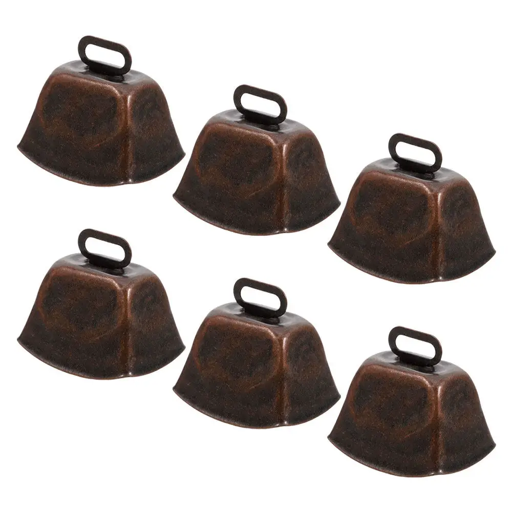 6Pcs Mini Metal Cowbells Vintage Design Smooth Curved Edge Loud Crisp Sound for Sheep Grazing Farm Animal Tracking DIY Craft