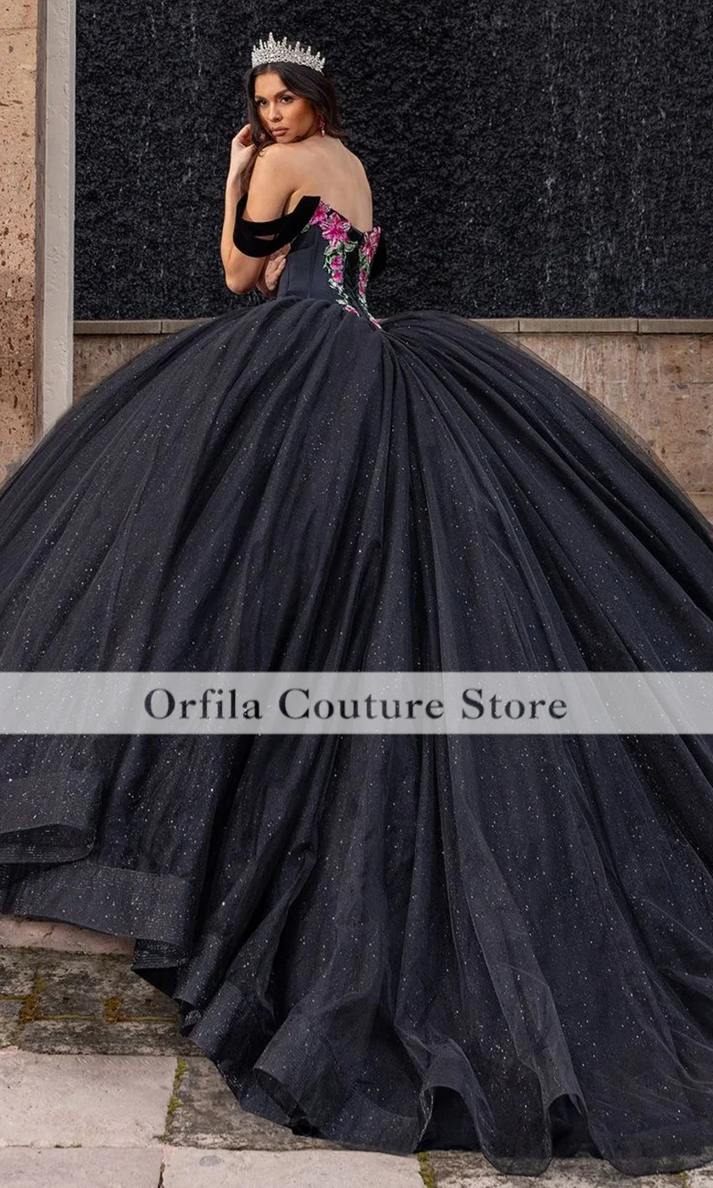 Gorgeous Black Quinceanera Dresses Ball Gown Sparkly Sequined Appliqued Birthday Party Gowns Vestidos De 15 Customized