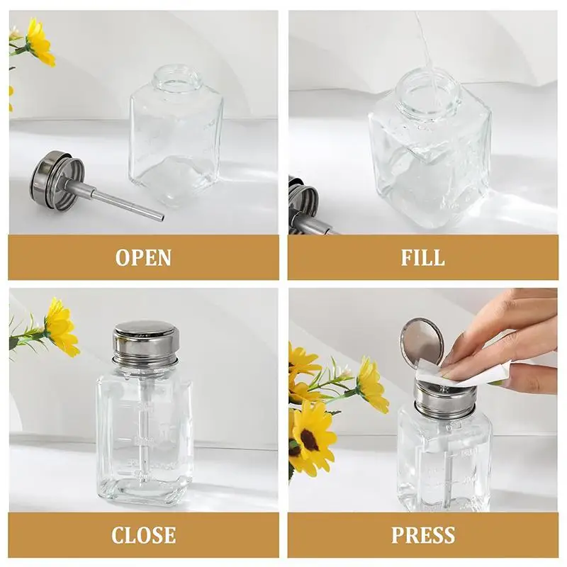 Nachfüllbare Glasflaschen für Nagellackentferner, Leere Flüssigkeits-Pumpspender, Nagelkunst-Reiniger, Make-up- und Maniküre-Werkzeuge – Detail 14