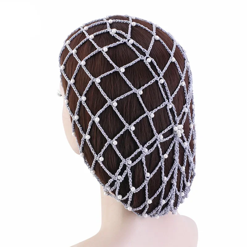 Inlaid white pearl Hair Net Long Pattern Cotton Wig Weaving Cap Mesh Base Machine Made with Hair Net for Women\'s Sleeping