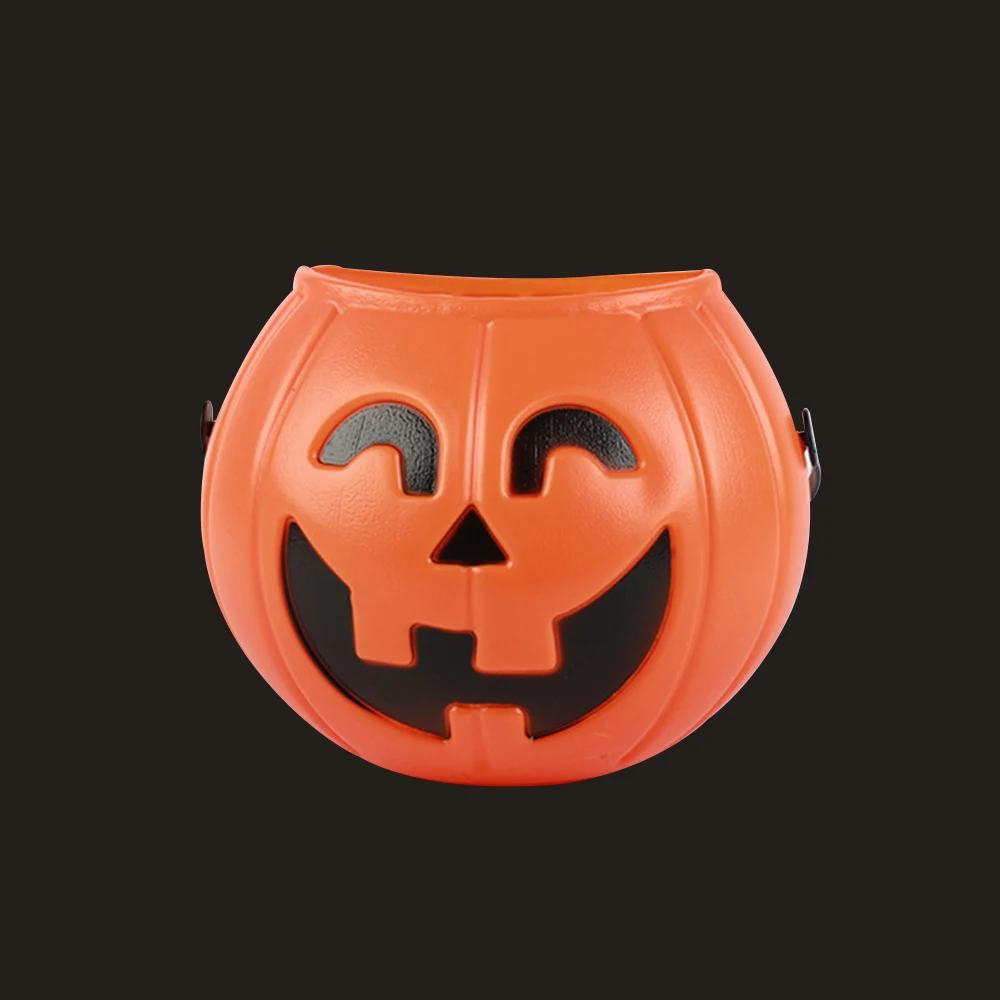 Halloween Pumpkin Bucket Lantern Light Plastic Orange Candy Pail Treat Trick