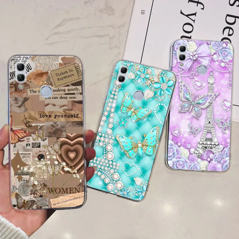 For Honor 10 Lite Back Case Soft TPU Silicone Soft Bumper Funda Women Fashion Flower Jelly Pattern Cover Honor 10i  10Lite Etui