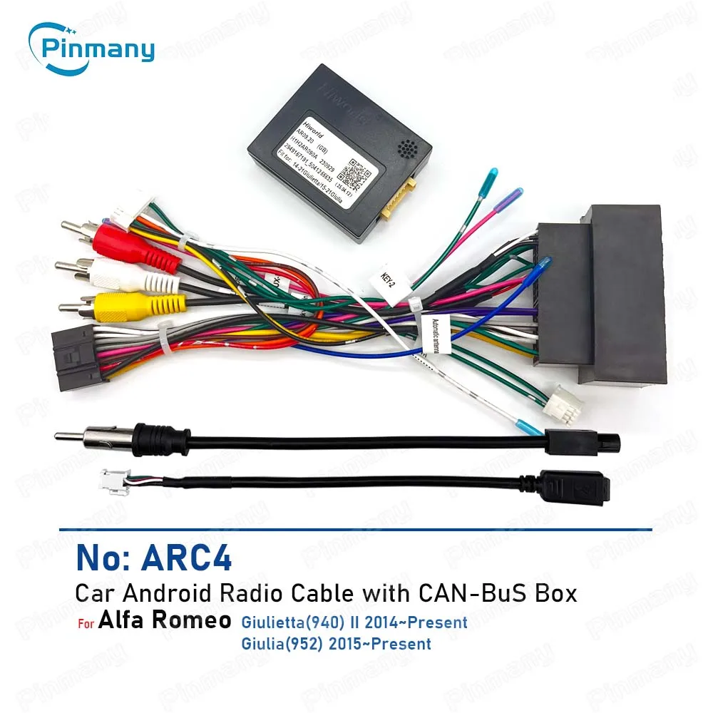

Pinmany Car Radio Cable ARC4 Power Wire Harness Socket Adapter with CAN Bus Decoder for Alfa Romeo Giulietta 940 Giulia 952