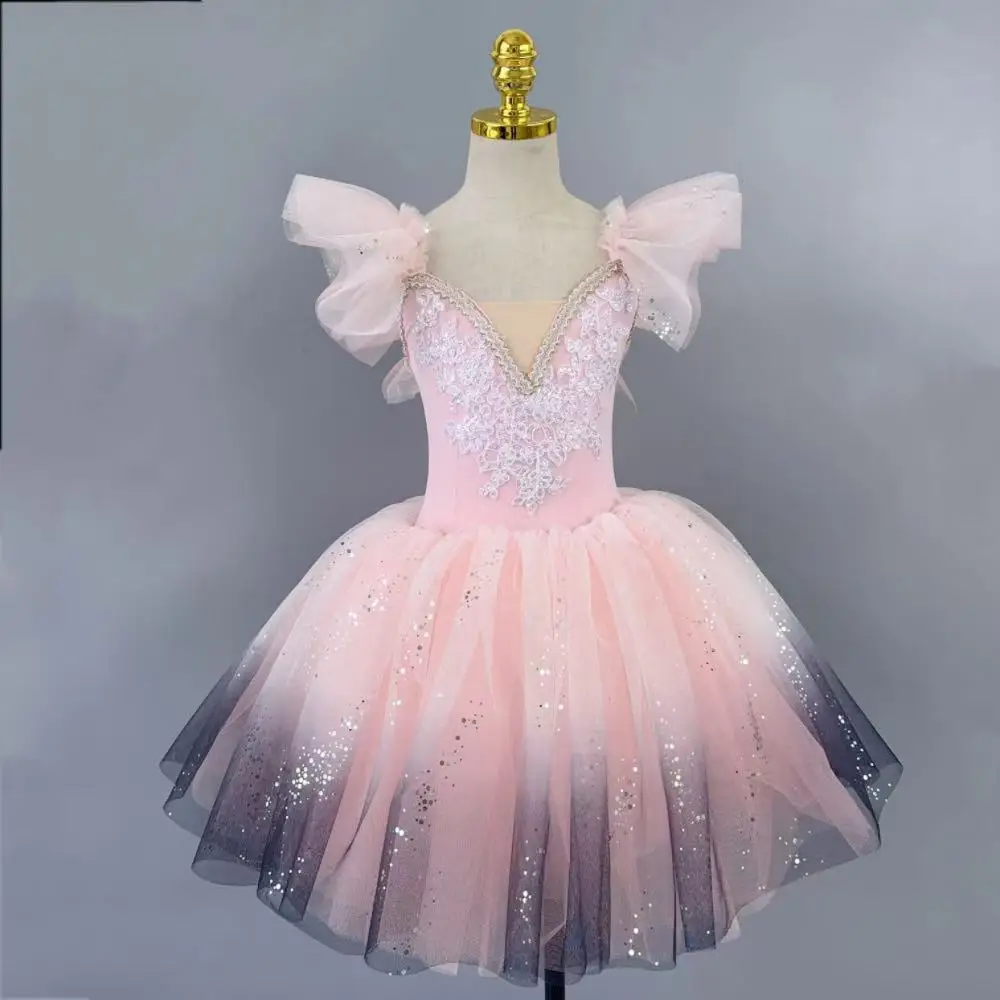

Cute Girls Ballet Tutu Dress Romantic Sequin Gradient Modern Dance Skirt Professional Kids Stage Performance Ballet Skirts Party