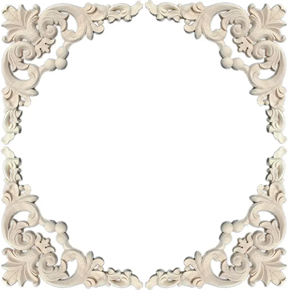 4PCS Wood Carved Long Applique Frame Corner Onlay Unpainted Furniture Vintage Home Decoration Accessories Decor Door Decor