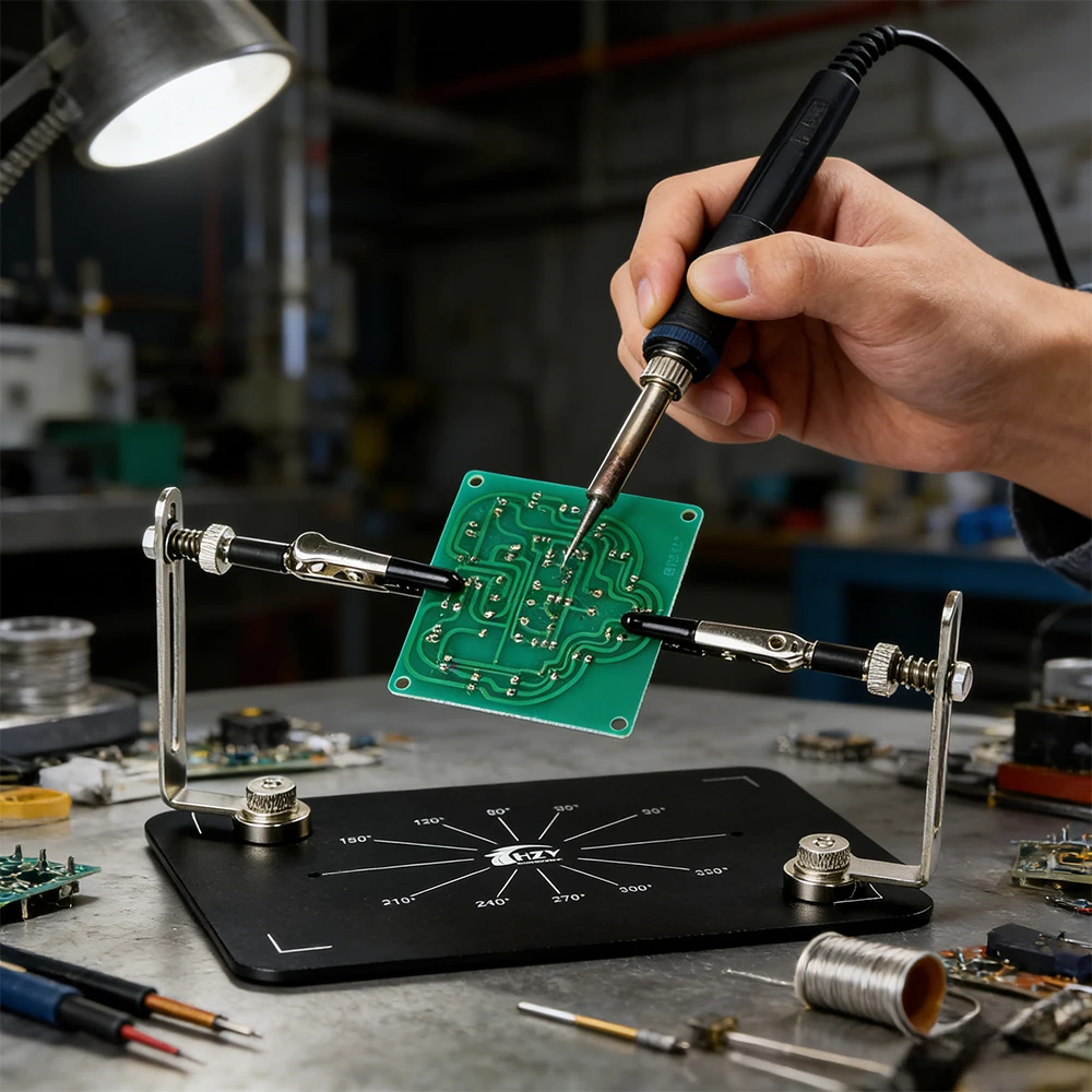HZY Universal-Leiterplattenhalter Lötplattform mit Magnetfuß, fester Klemme, verstellbar für Leiterplatten-Elektronik-Reparaturset – Detail 6