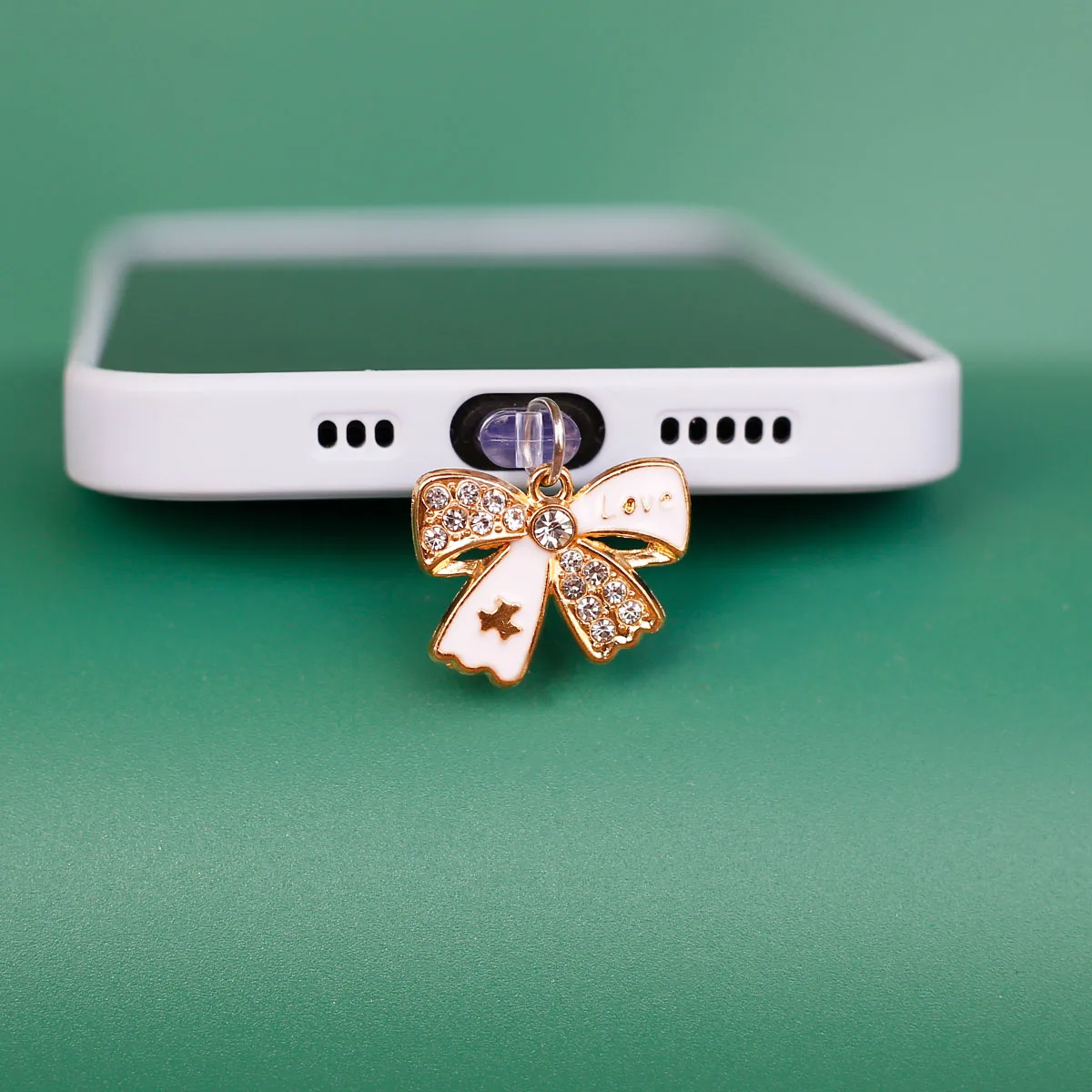 Spina antipolvere per telefono cellulare Ciondolo con cordino romantico cristallo scintillante fiocco accessorio decorazione per iPhone tipo-c Love Butterfly cravatta