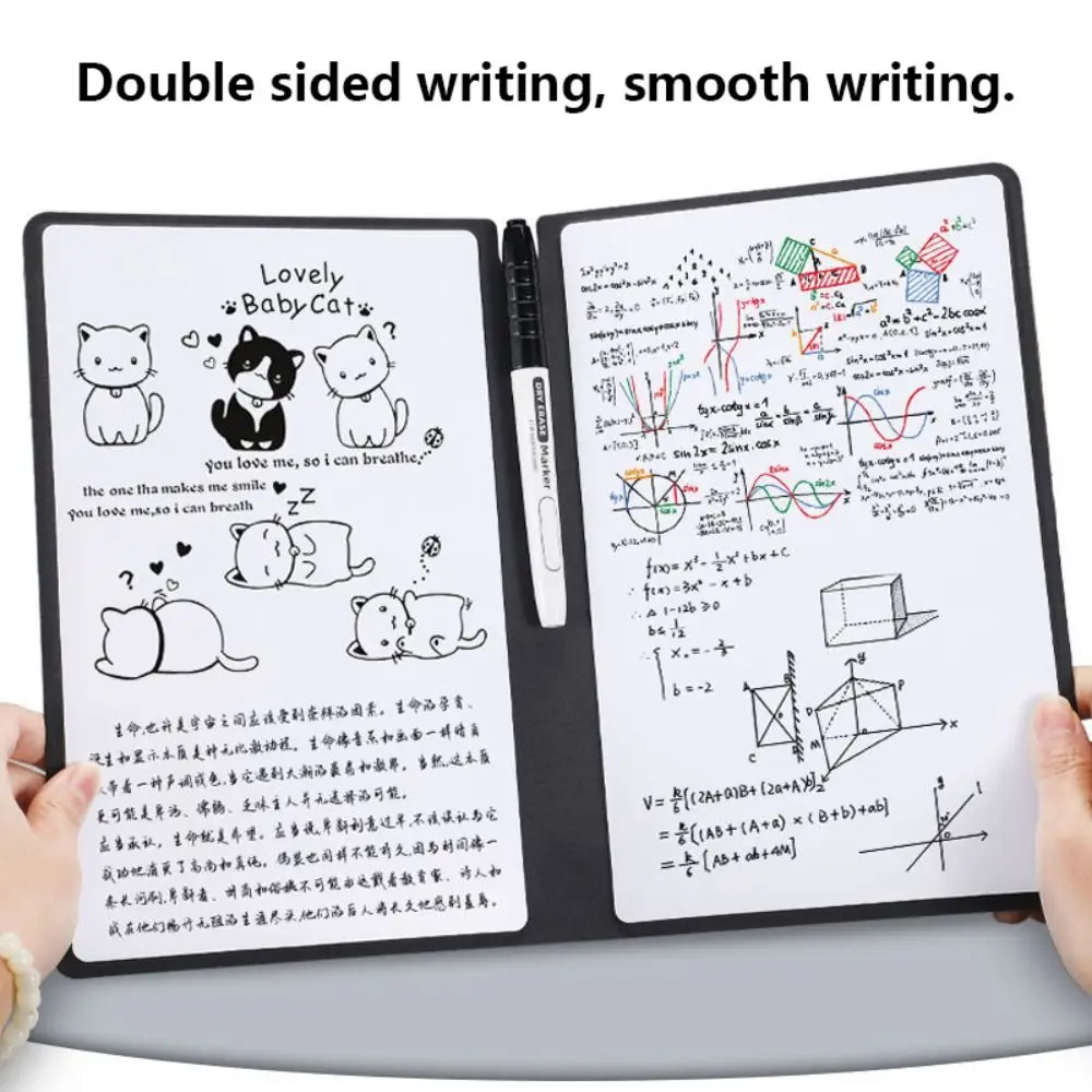 Reusable A4 Whiteboard Notebook Leather With Whiteboard Pen Erasable Whiteboard Draft Stationery With Erasing Cloth