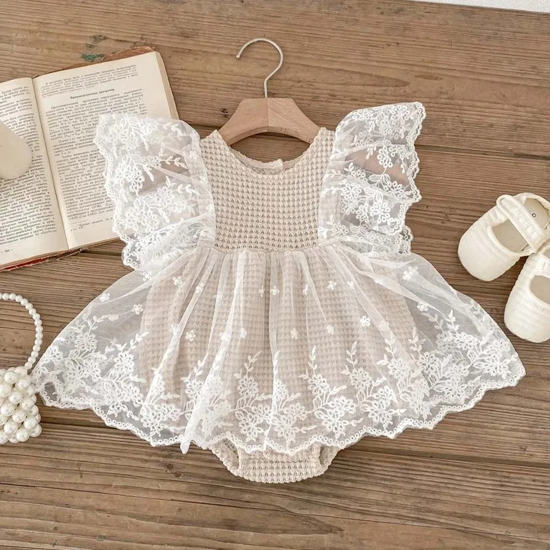 Lace Baby Girl Jumpsuit Waffle Summer Newborn Romper for Girls Clothes Birthday Party Infant Outfit Toddler Onesie Kids Clothing