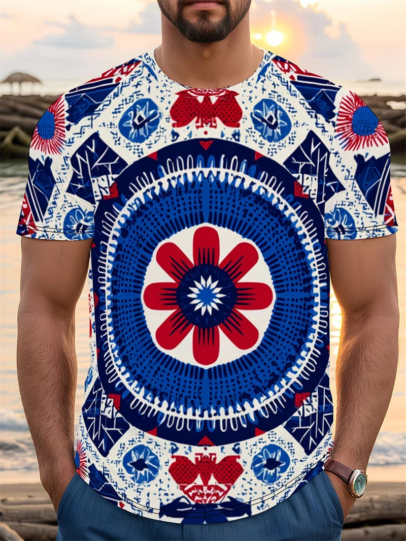 2026 Personalized Haiti National Emblem T Shirt Men Blue Red Haitian Flag Print Casual Tops Short Sleeve Tee Men Clothing