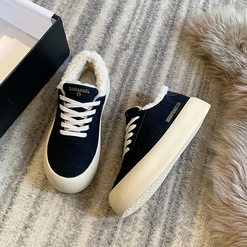 Fashion Cotton Sneakers Shoes Warm Suede Platform Sneakers Casual 2025 Winter Plus Fleece Snow Botas Mujer Mixed Color Tennis