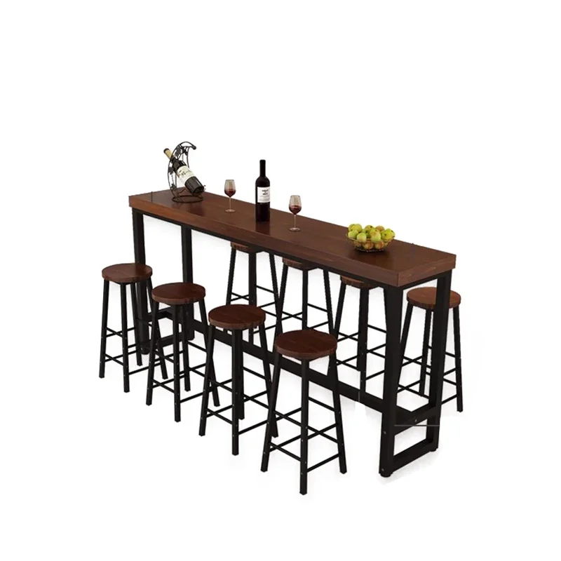 

Wrought Iron Solid Wood Home Bar Table Long Against The Wall High Tea Shop Coffee Bar Furniture