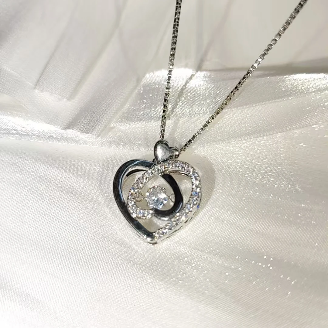 

925 Sterling Silver Love Necklace with Blue Crystal Zircon Necklace Bracelet Set Ladies Birthday Jewelry