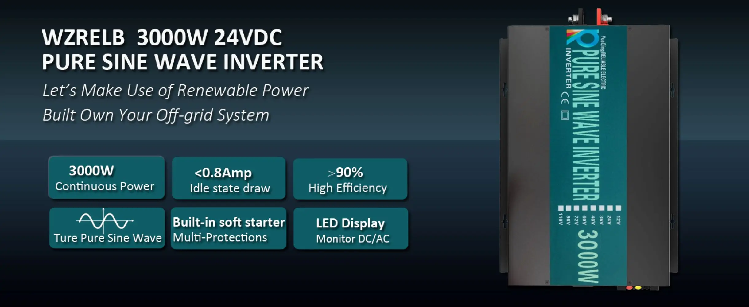 

Pure Sine Wave Inverter 3000W 12V 24V 36V 48V 72 DC to 100V 110V 220V 230V 240V AC Converter Home Standby Power Bank Solar Panel