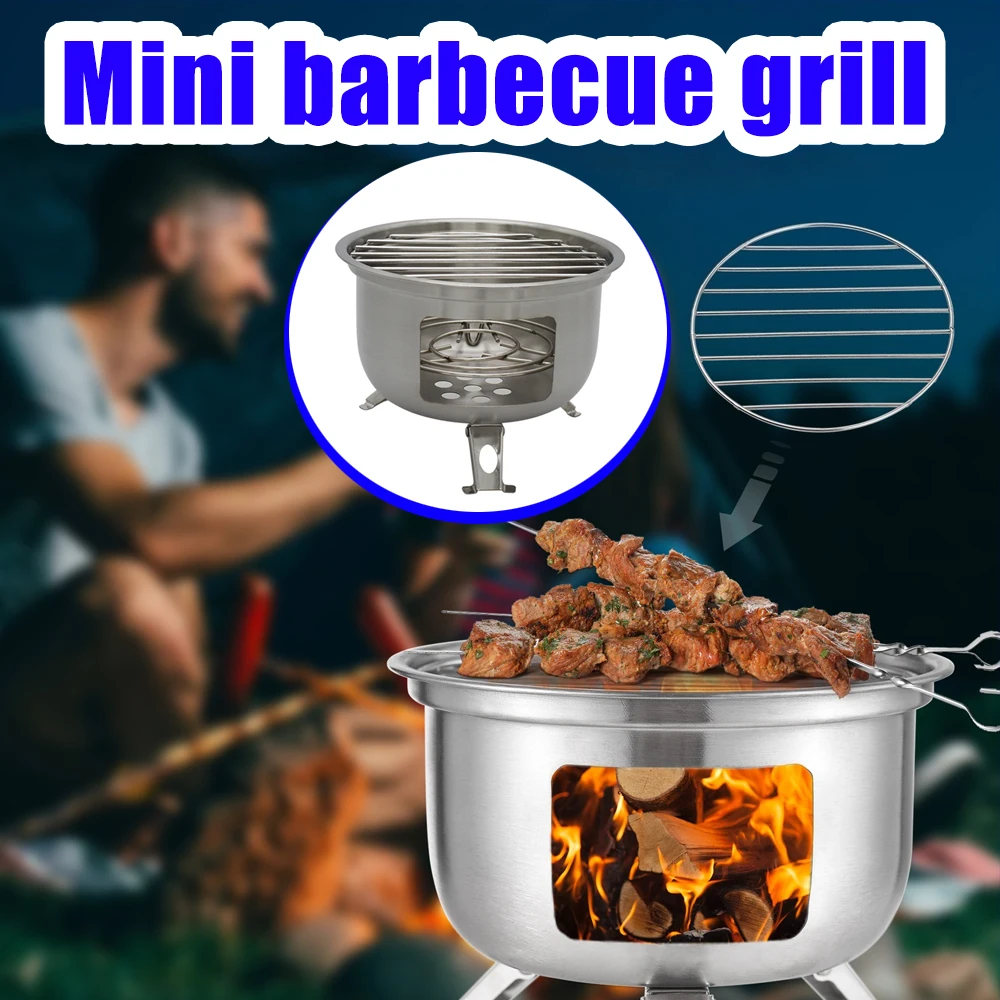 

Windproof Portable BBQ Grill Round Small Outdoor Design For Backpacking Camping Home Cooking Picnic Grilling Equipment 1 Pcs