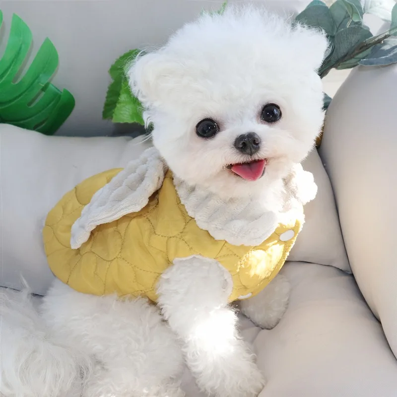 

Sweet Bow Pet Cotton Coat Teddy Winter Clothes Small Dog Warm Down Coat Yorkshire Solid Color Vest Leashable