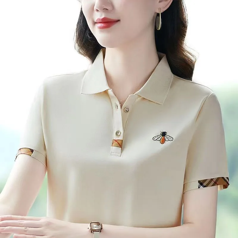 Polo Shirt Women\'s Summer Designer Lapel Short Sleeve T-shirt 2023 New Fashion Embroidered Thin T-shirt Golf Shirt Women