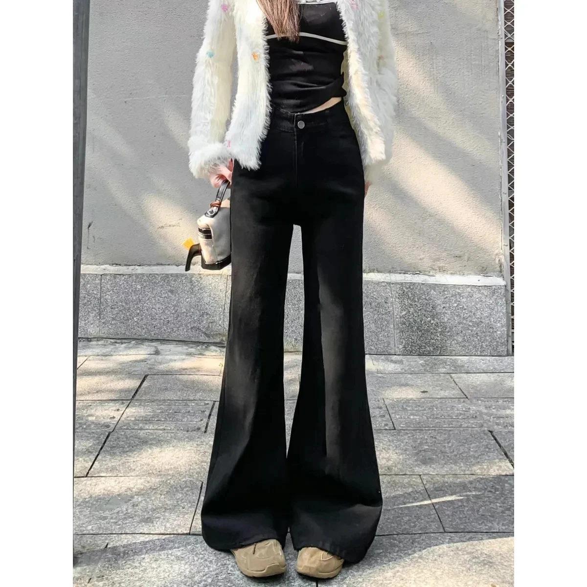 جينز نسائي Y2k جينز 2025 أسود متوهج قابل للتمدد عالي الخصر سراويل شتوية لشكل الكمثرى الجسم سليم صالح ريترو موضة عصرية