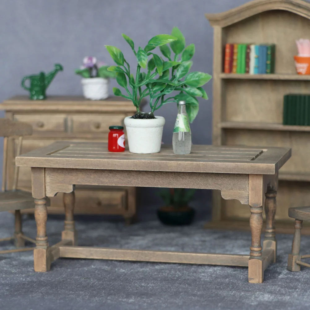 Speelgoed Mini Meubilair Kantoor Eettafel Miniatuur Dineren Houten Poppenhuis Keuken