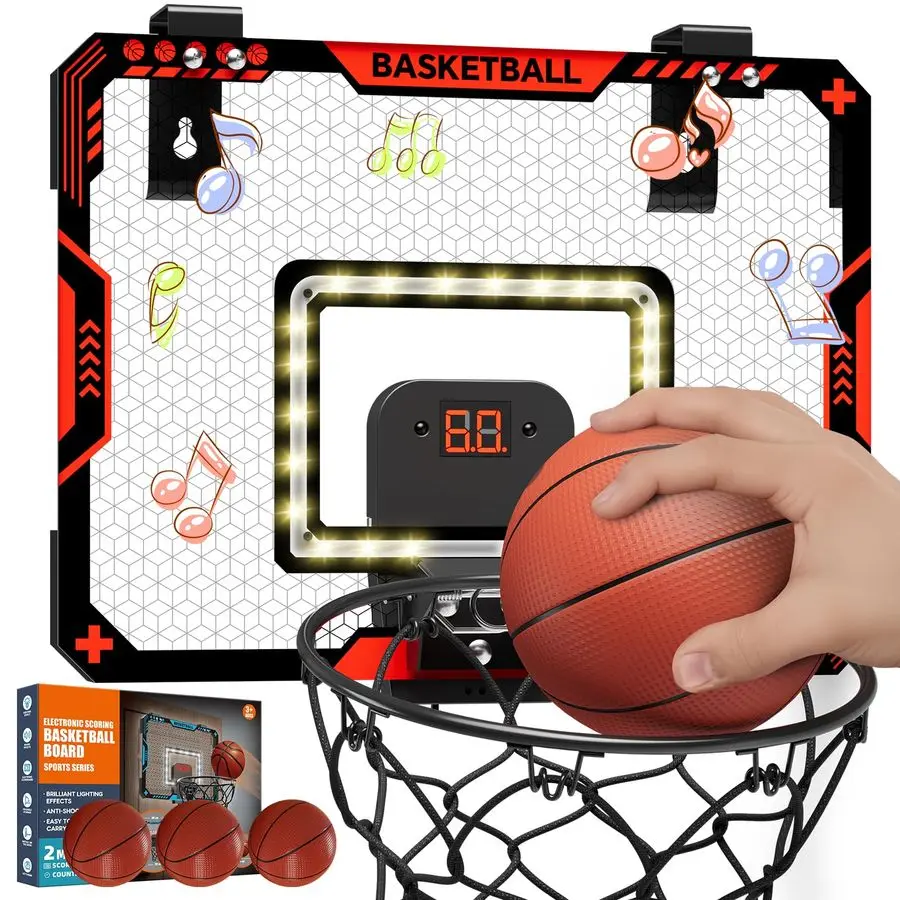 

Over The Door Basketball Hoop for Kids Indoor Basketball Toy with LED Scoreboard, Lights amp Sound, Easy to Hang Fun Gifts for B