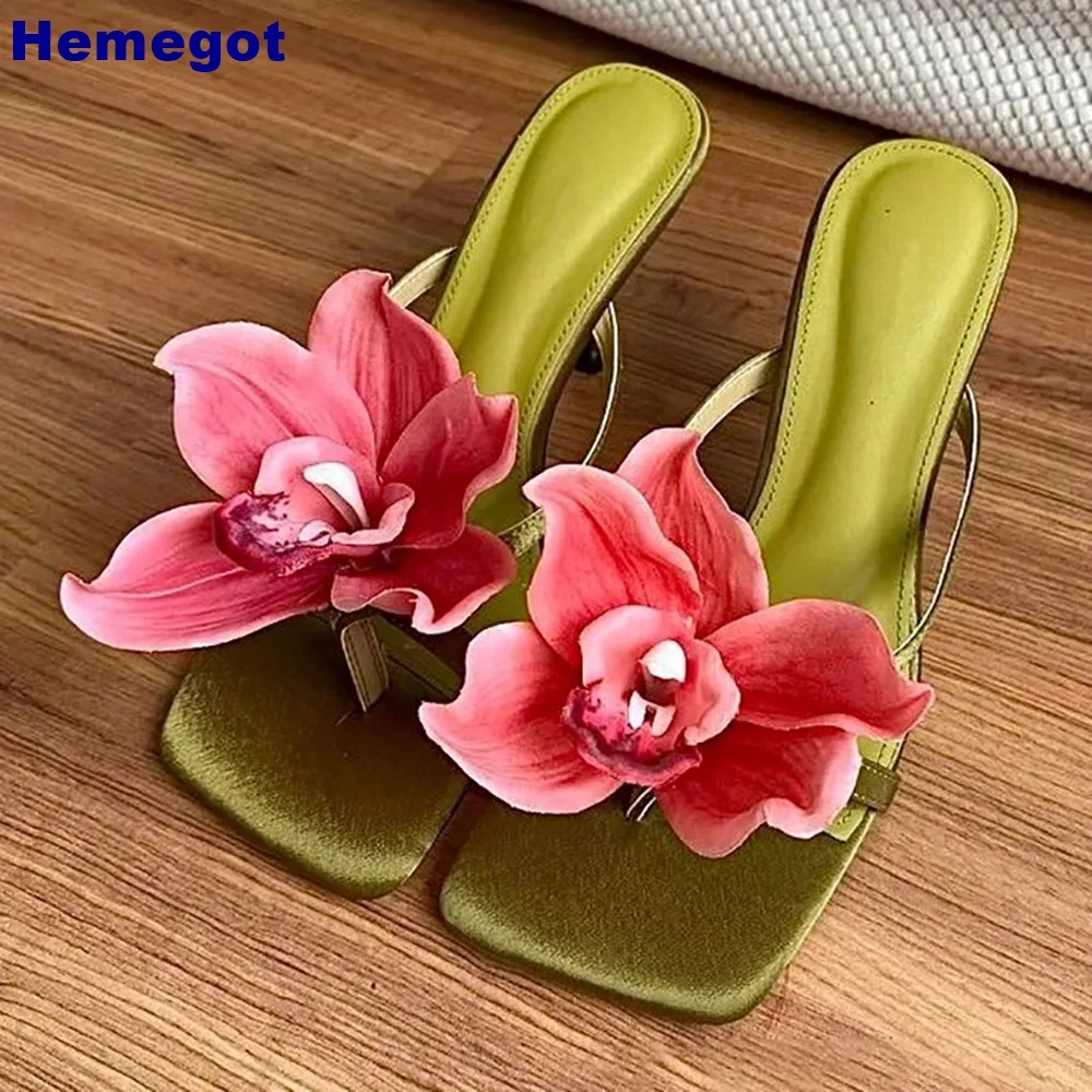 Beautiful Flower Summer Flip Flops 2024 Summer New Outdoor Casual Sweet Slides Slip On Fashion Women Beach High Heel Slippers