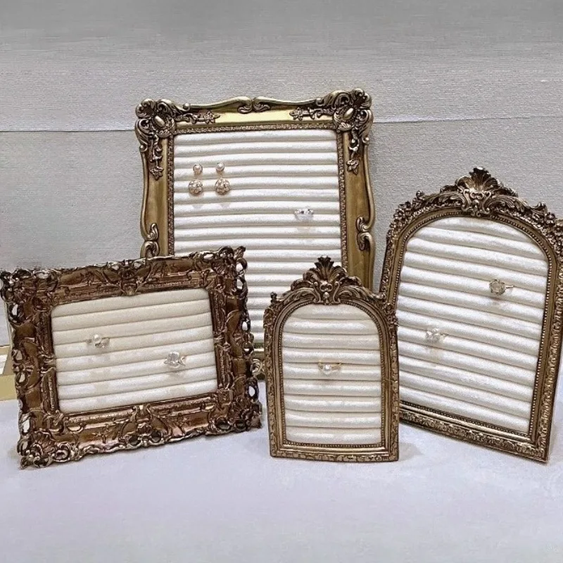 

Resin Earrings Display Stand Velvet Rings Organizer Shelf Counter Jewelry Displays Holder Retro Trinket Jewellery Show Rack