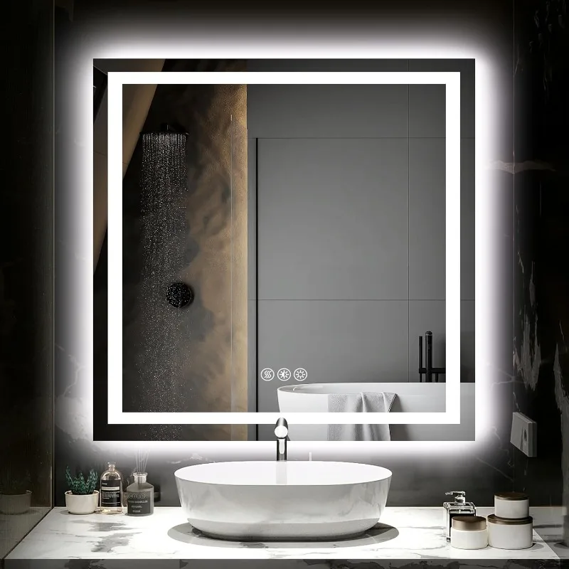 

Bathroom Mirror with Lights, Anti-Fog, Dimmable, Backlit + Front Lit, Smart Bathroom Vanity Mirror, Memory Function, S