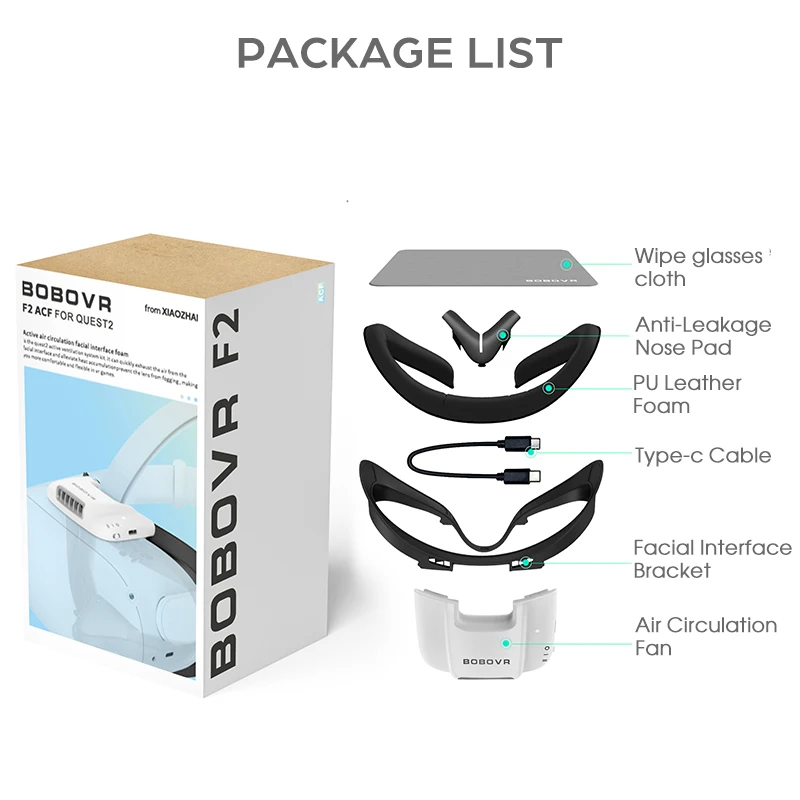 Nowy F2 dla Oculus Quest2 Active Air Fan No Fog Facial Interface Face Pad Relieve Fogging M2 Pro Strap B2 Battery Pack C2 Case